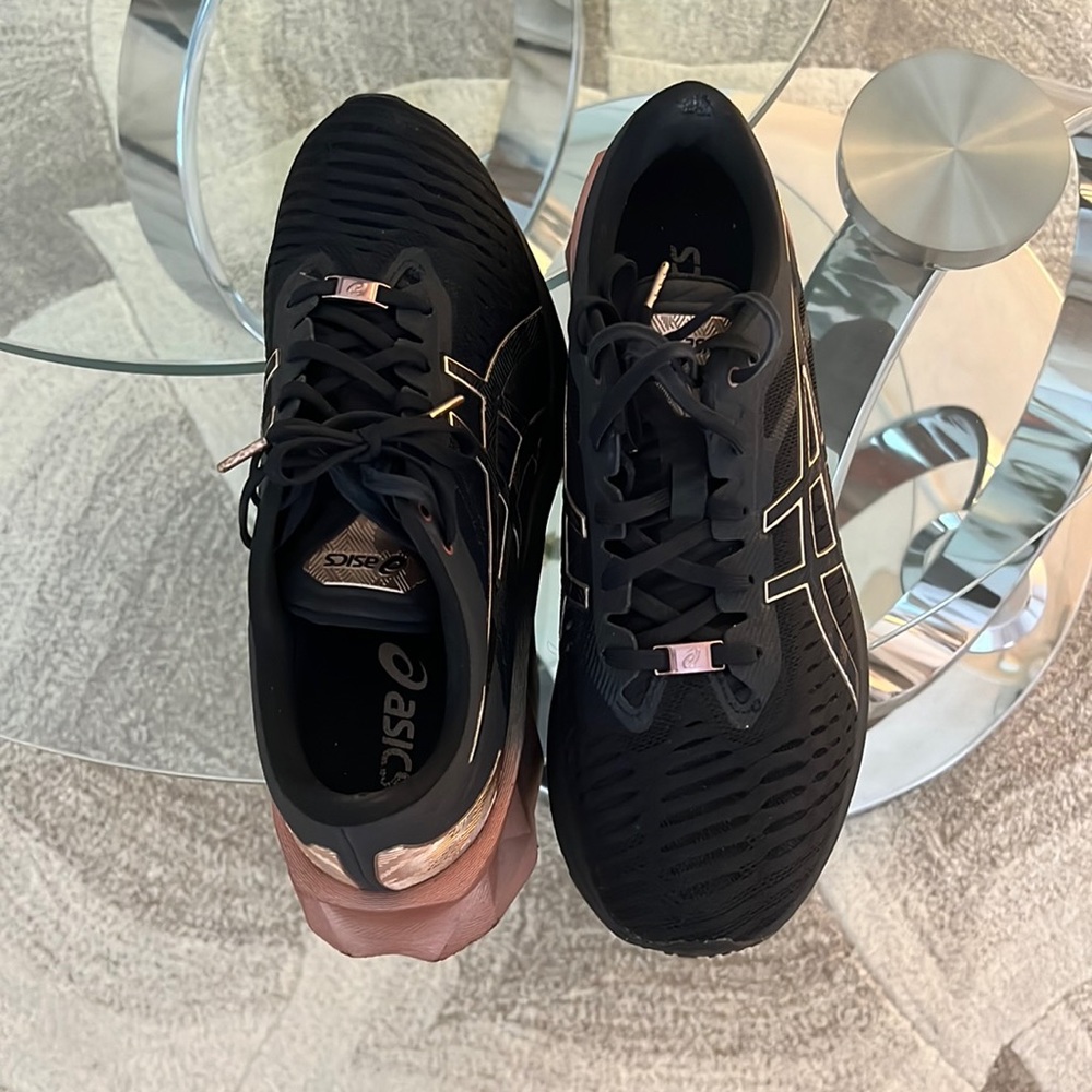 ASICS black with copper accents, stylish comfortable for walking,running